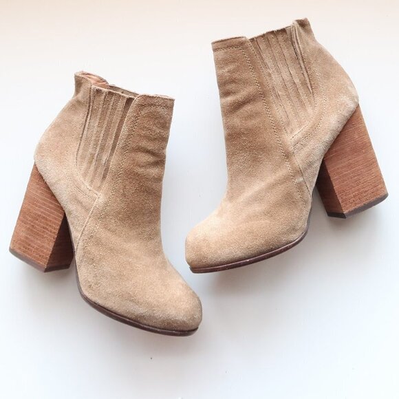 Jeffrey Campbell Knock-out Beige Suede Leather Block Heel Ankle Boots Booties - Picture 1 of 16